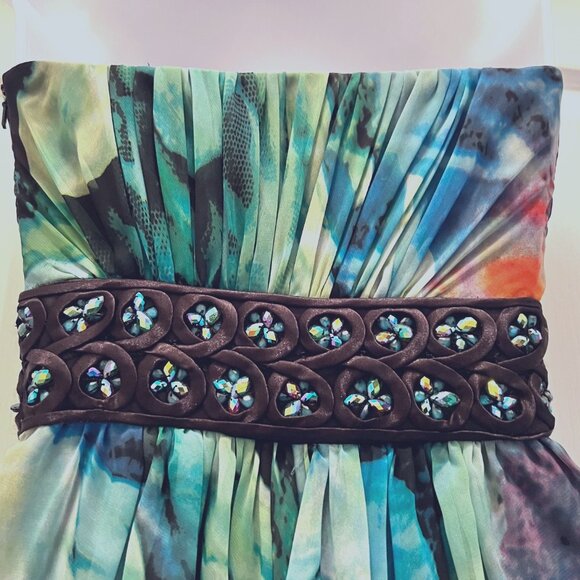 La Famme Long Maxi Multi Color Tropical Sz 0-Strapless Beaded Floral Waist Dress - Picture 10 of 15